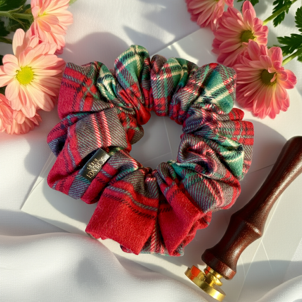 Bridget. | Red and Green Plaid flannel Scrunchie