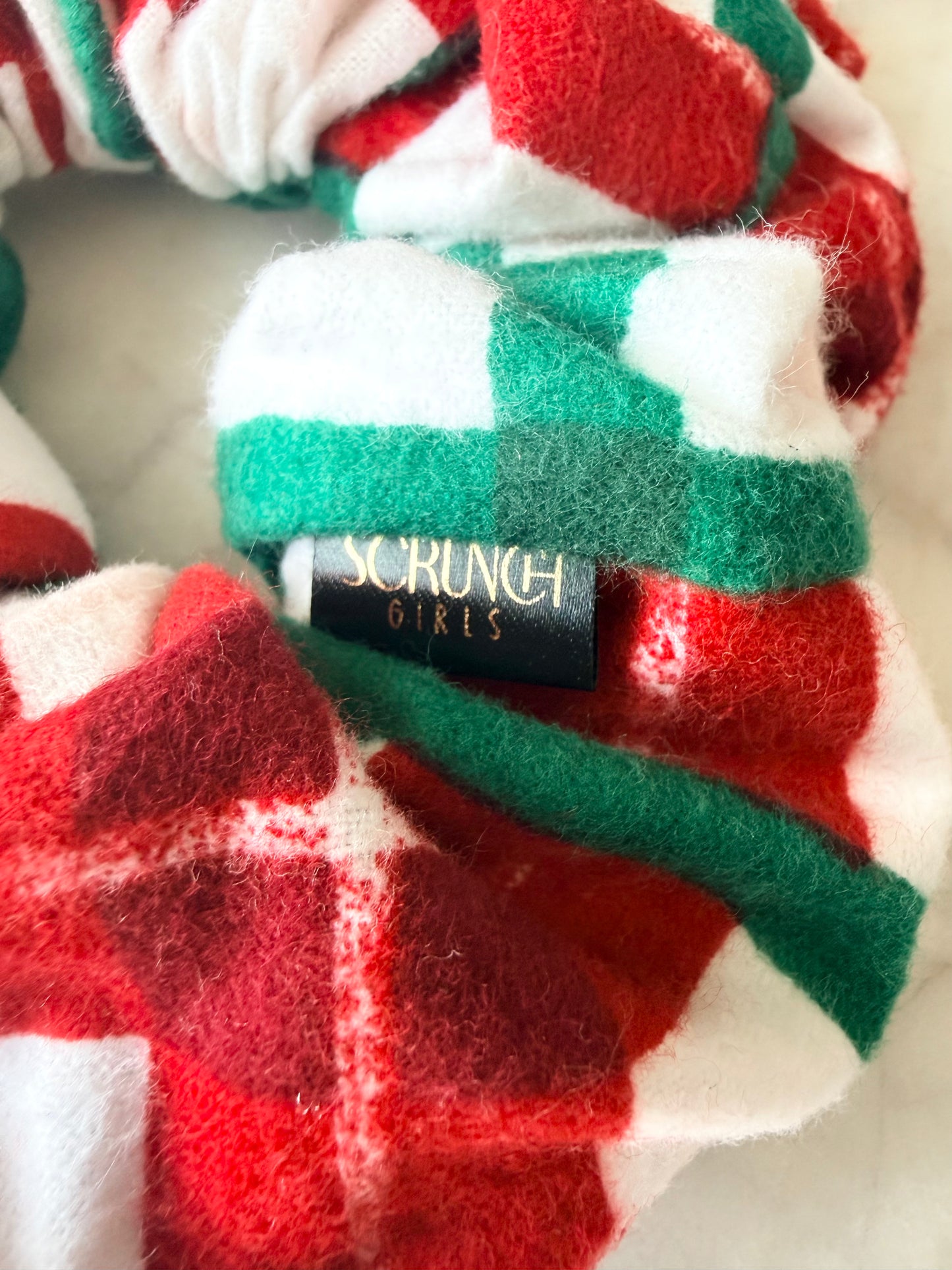 Holiday Plaid Scrunchie | A Red and Green flannel plaid Scrunchie