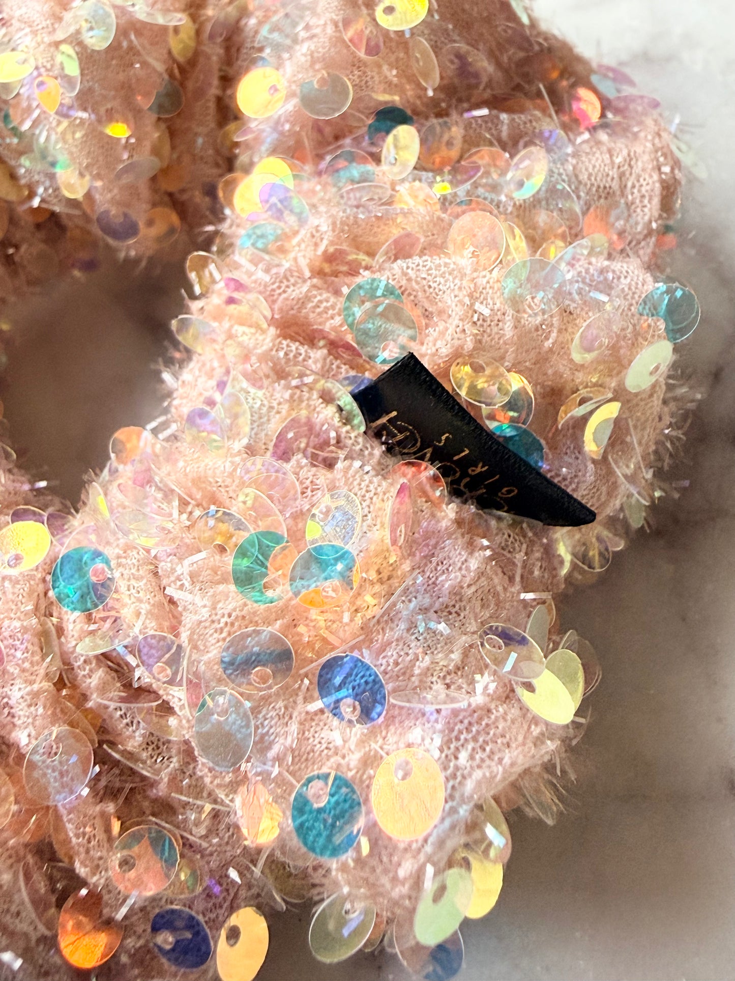 Lace. | a pink iridescent sequin scrunchie
