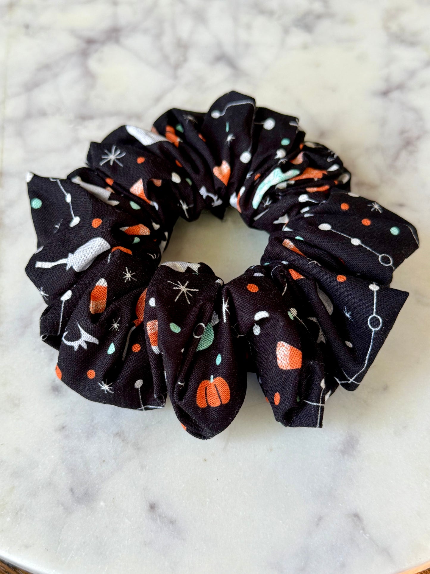 Amina | 100% Cotton Retro Halloween Candy Print Scrunchie.
