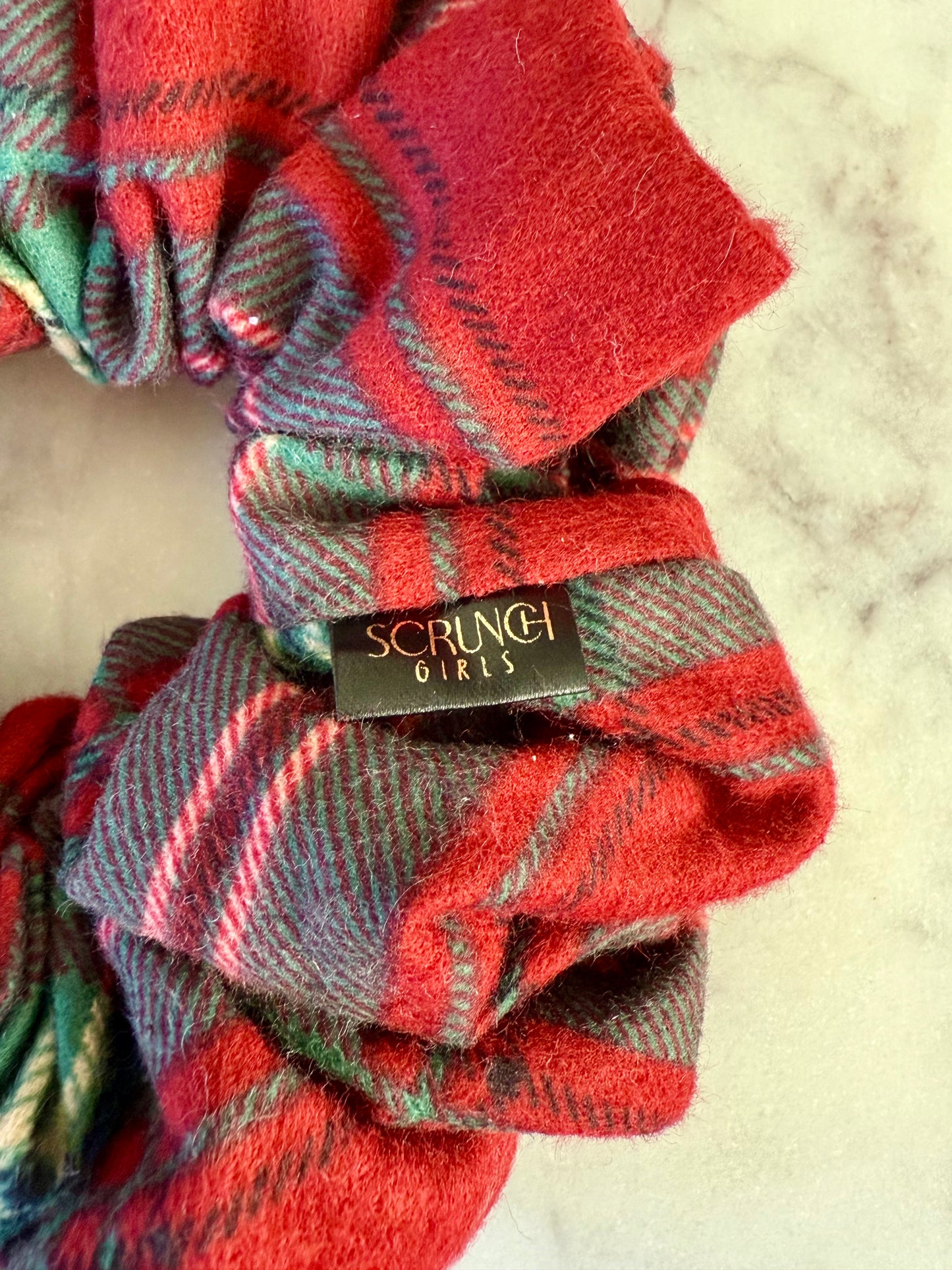 Bridget. | Red and Green Plaid flannel Scrunchie
