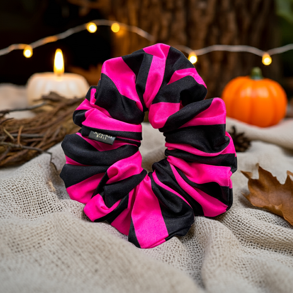 Freya | Black and Pink Spandex Halloween Scrunchie