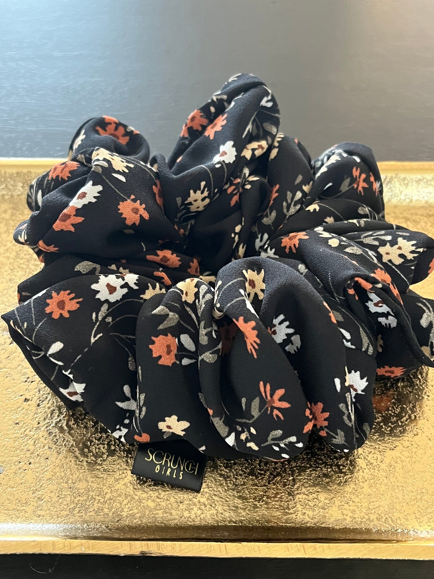 Florance | Black Floral Scrunchie