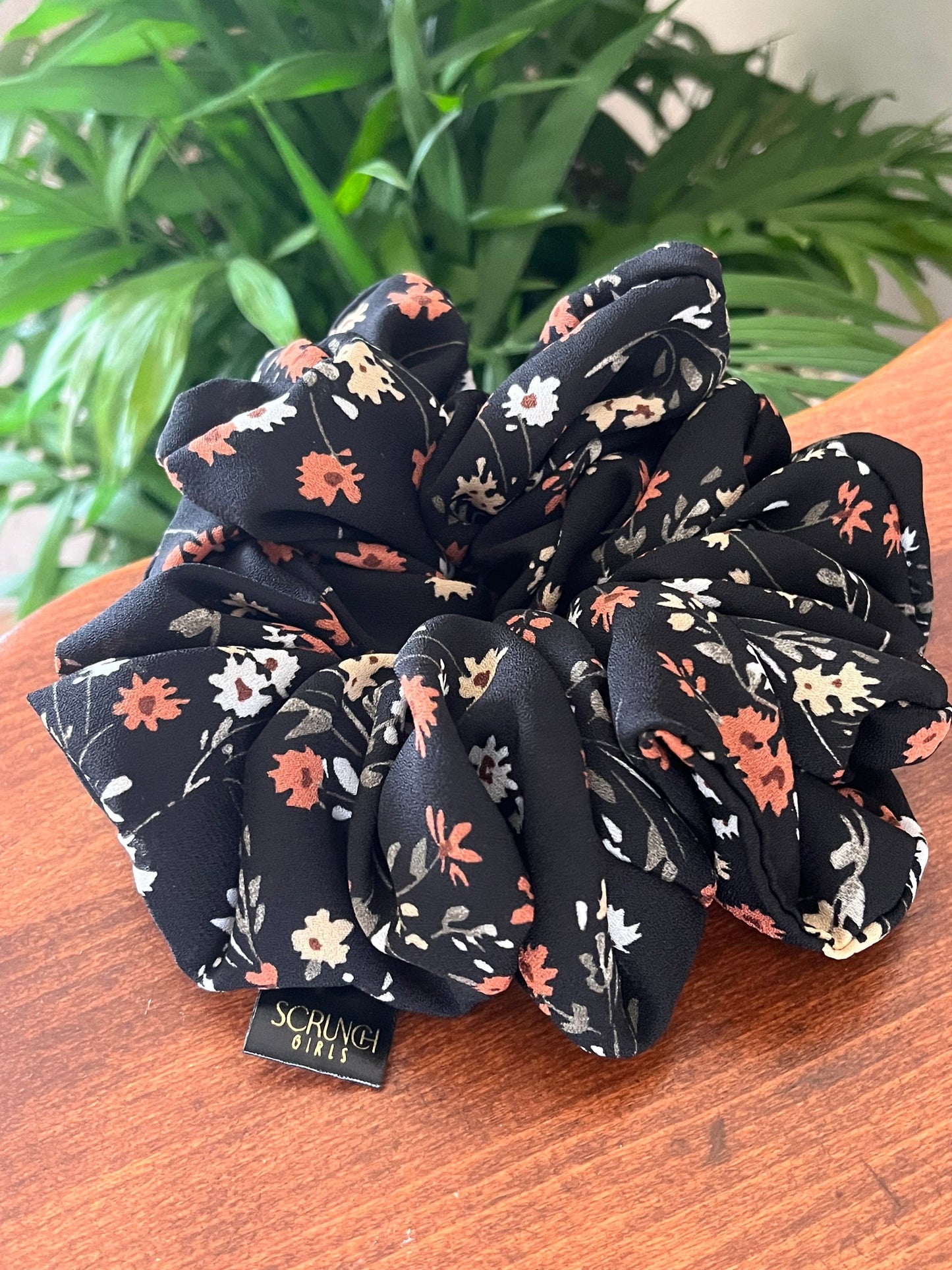 Florance | Black Floral Scrunchie