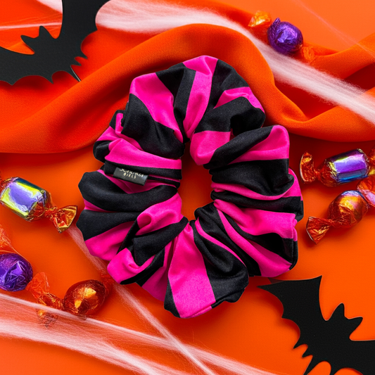 Freya | Black and Pink Spandex Halloween Scrunchie