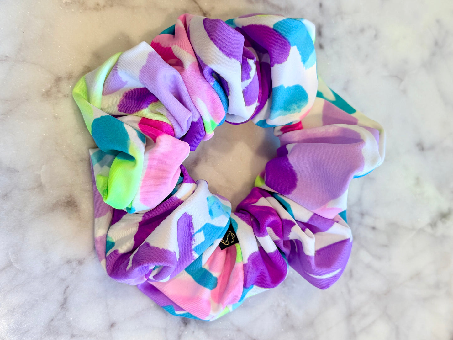 Phoebe. |Neon Tie Dye Spandex scrunchie for gymnast, dancers and cheerleaders