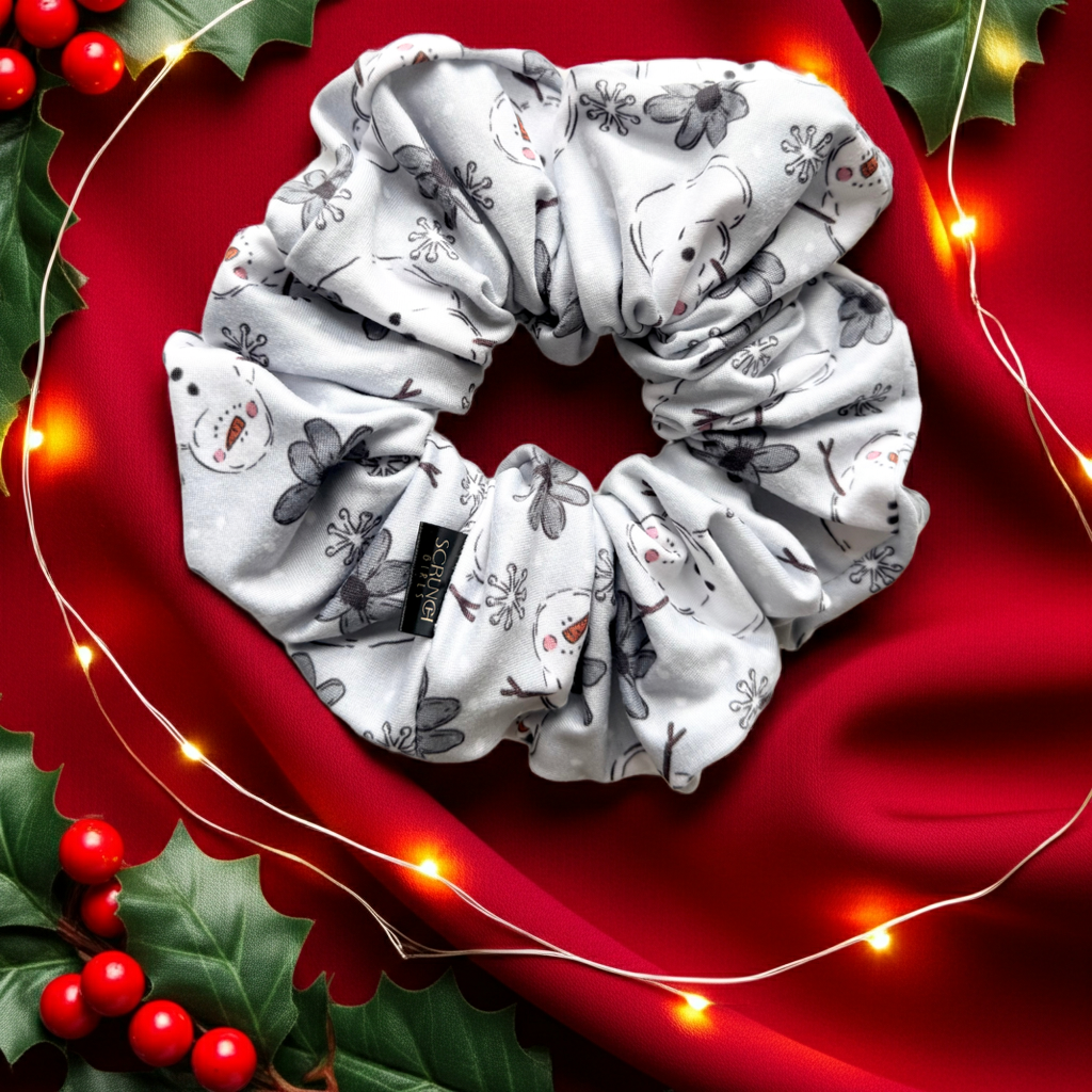 Blue Snowman | a light blue DBP fabric with a snowman print scrunchie