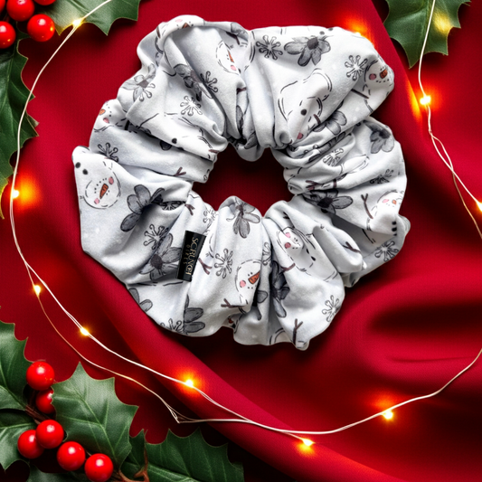 Blue Snowman | a light blue DBP fabric with a snowman print scrunchie