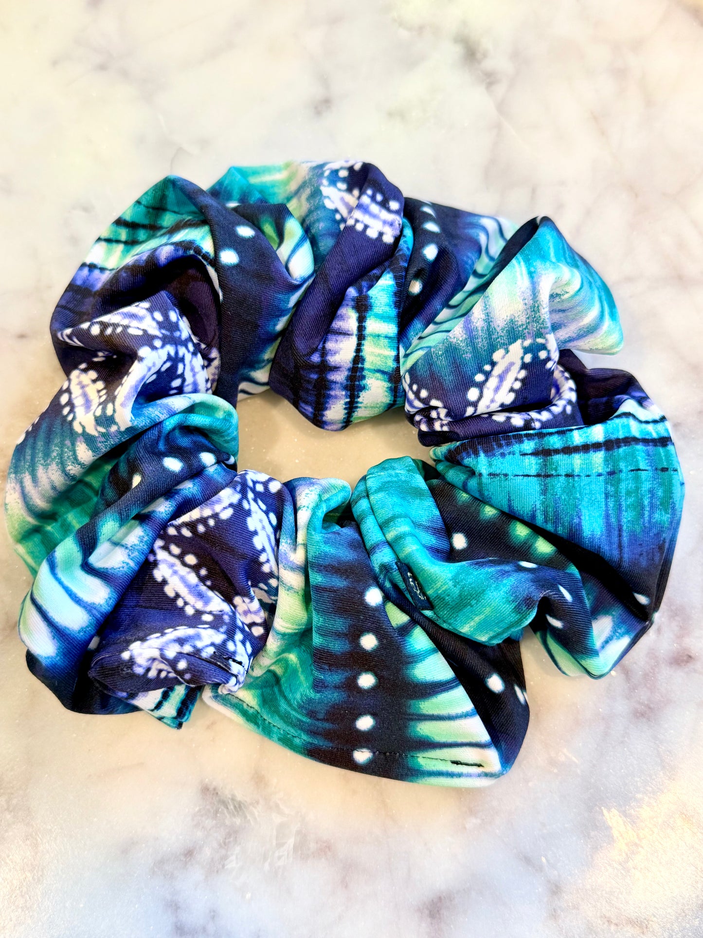 Kaylee | a tie-dye, navy and teal spandex, scrunchie perfect for gymnast, cheerleaders dancers