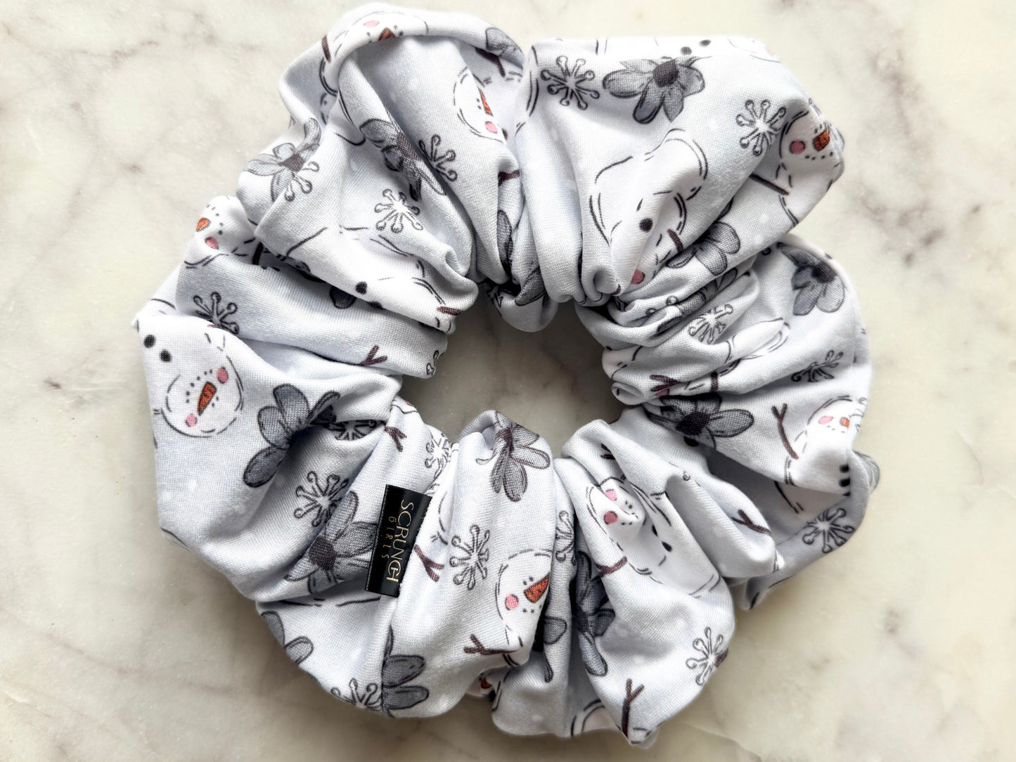 Blue Snowman | a light blue DBP fabric with a snowman print scrunchie