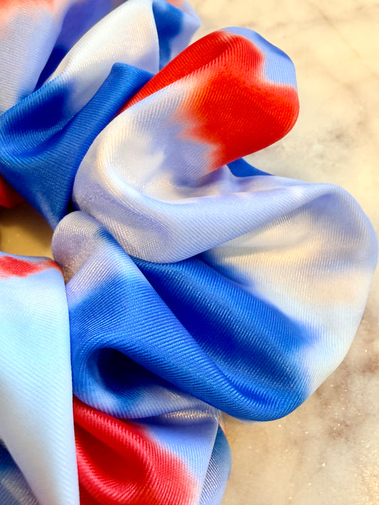Iris. | red white and blue tie dye spandex scrunchie