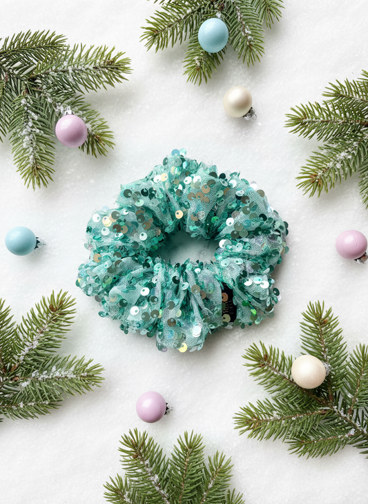 Sophia | An Aqua sequin Scrunchie.