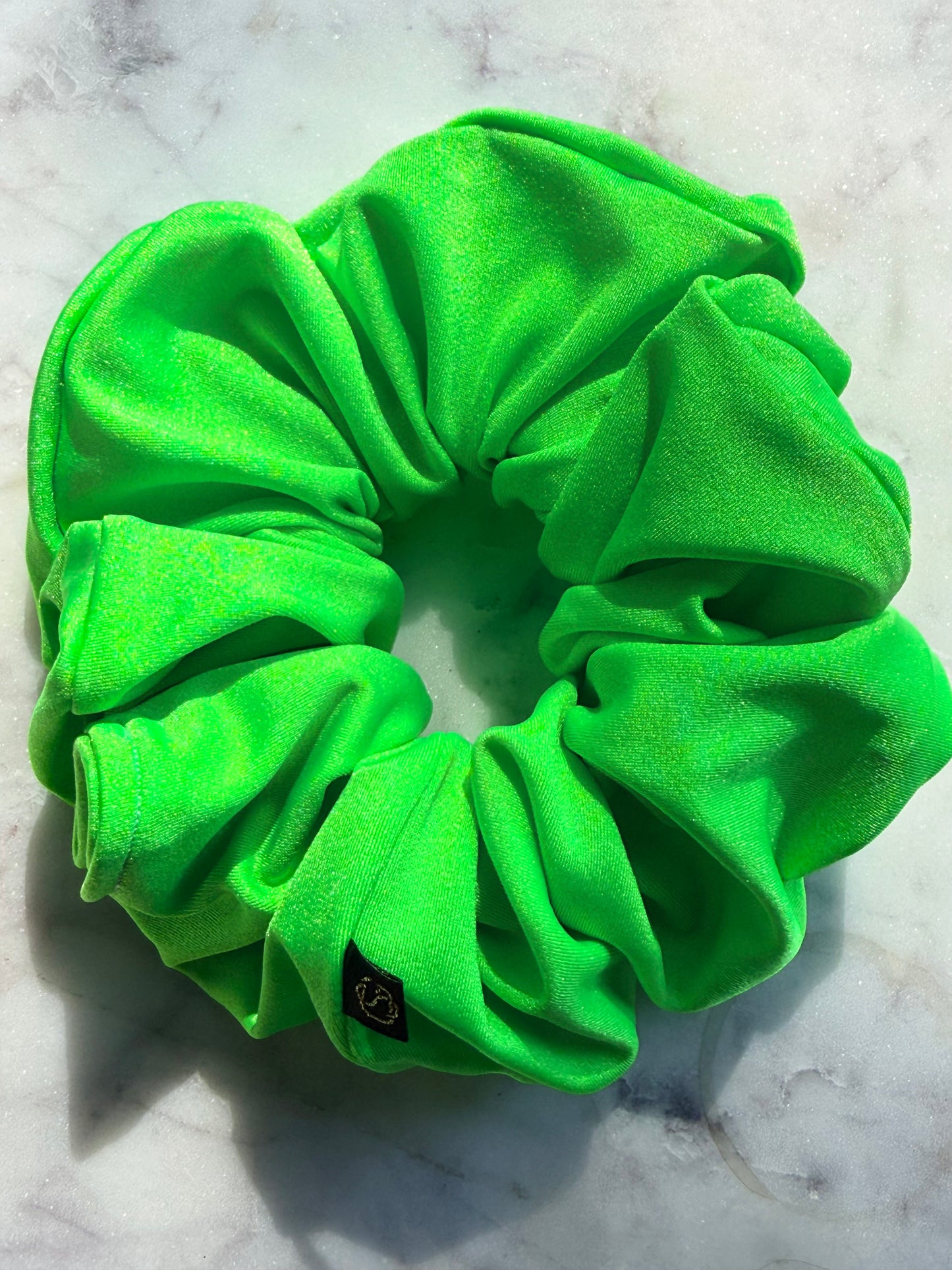 Lauryn | neon green Spandex Scrunchie for gymnasts dancers cheerleaders