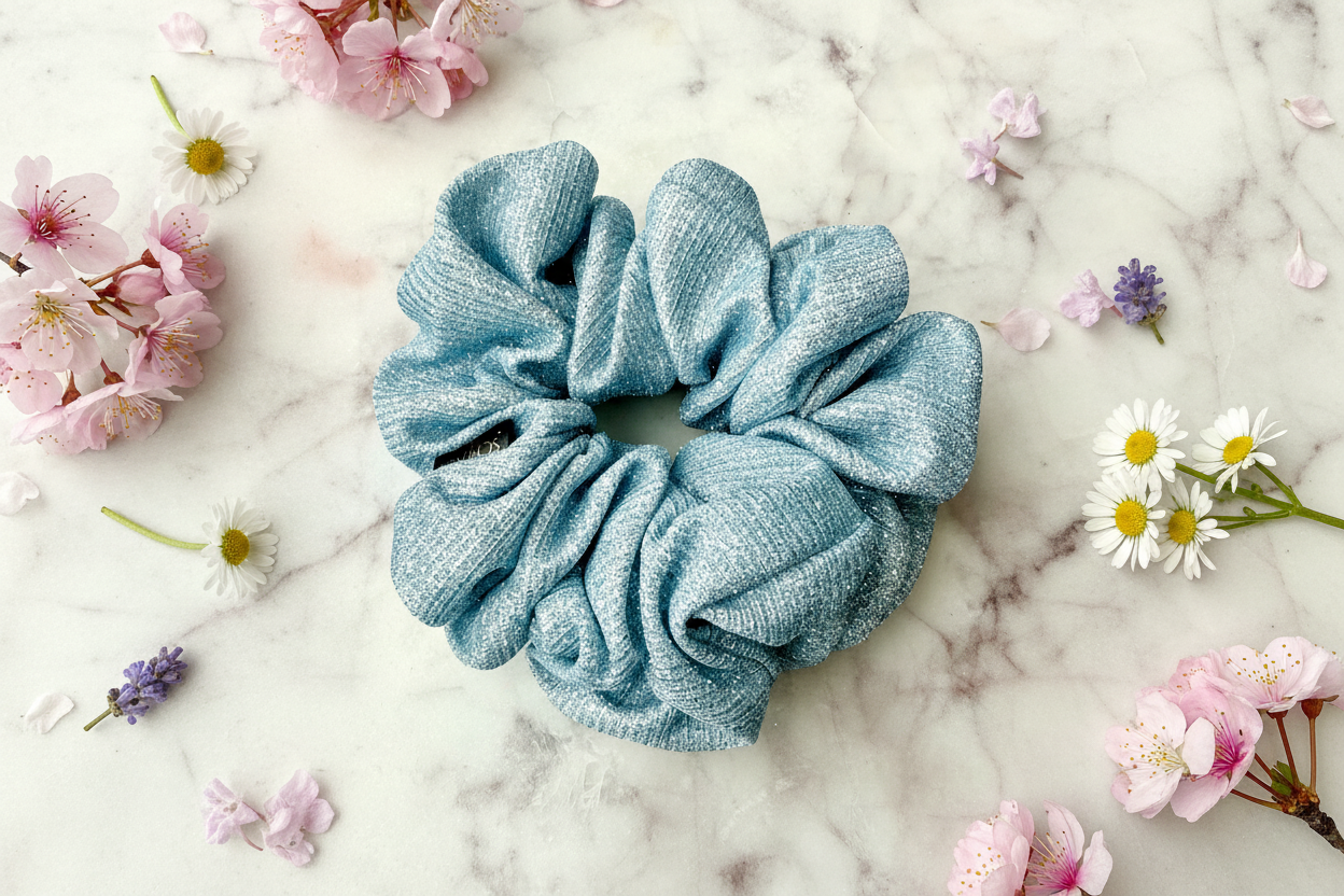 Olivia. | Icy Blue Glitter Scrunchie