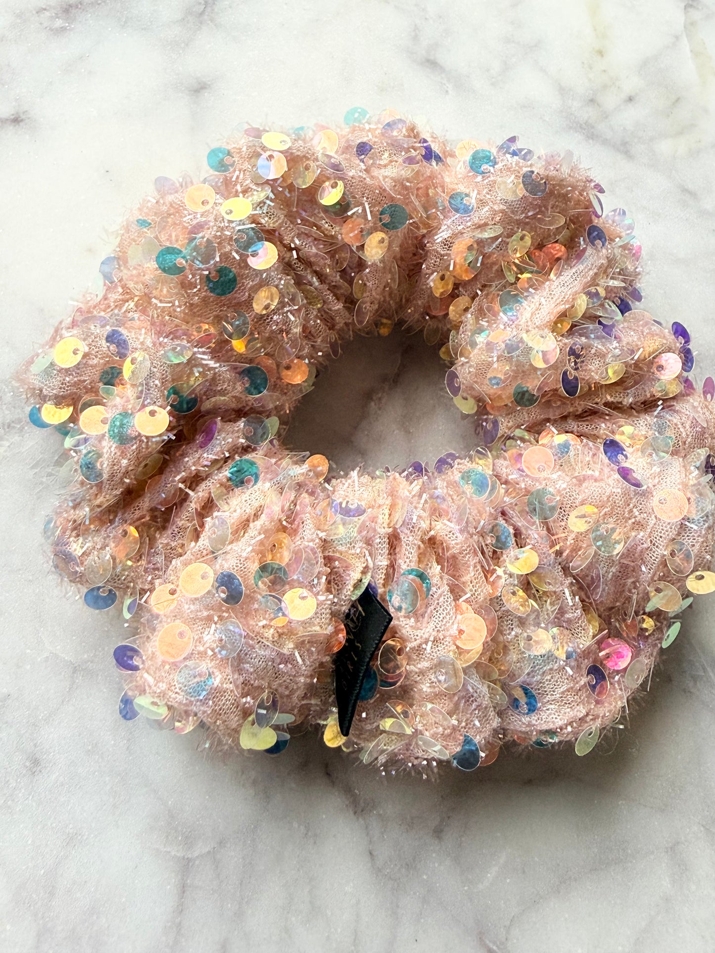 Lace. | a pink iridescent sequin scrunchie