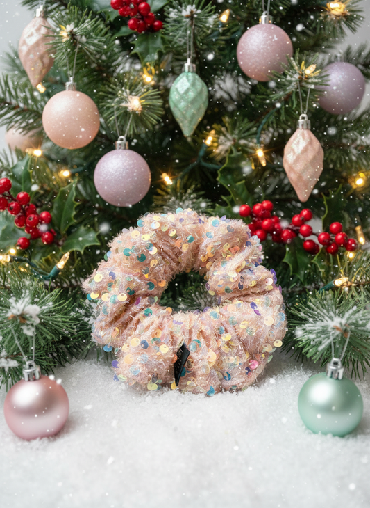 Lace. | a pink iridescent sequin scrunchie
