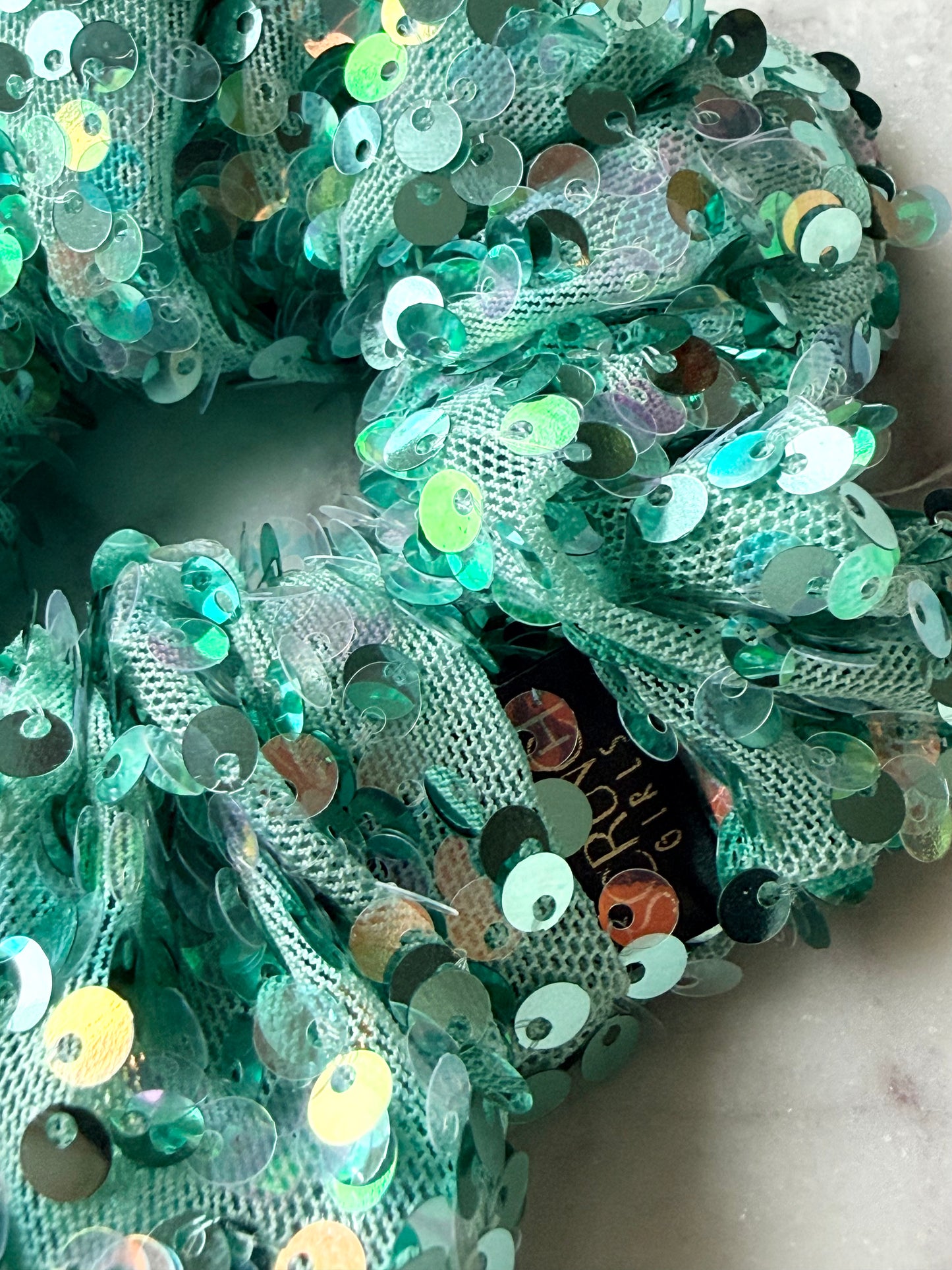 Sophia | An Aqua sequin Scrunchie.