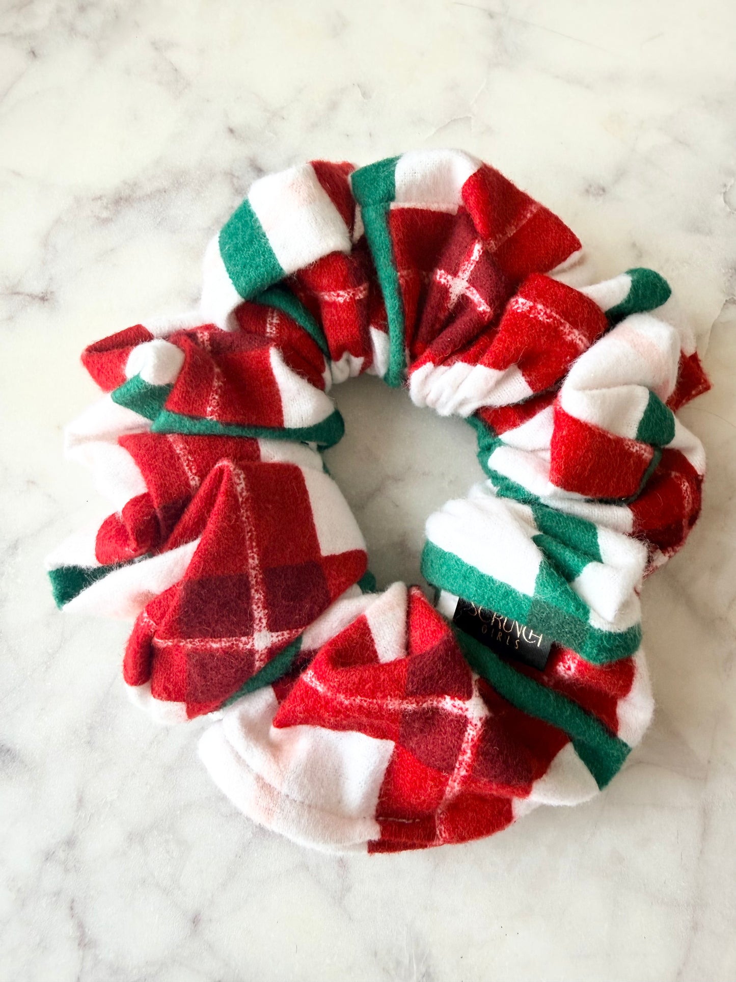 Holiday Plaid Scrunchie | A Red and Green flannel plaid Scrunchie